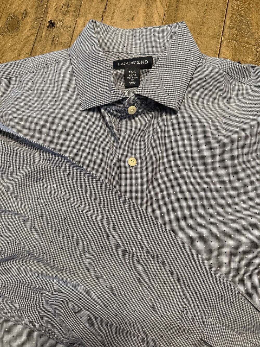 Lands' End Dress Shirt Size 15 1/2 32-33 Blue Micro Dot Traditional Fit